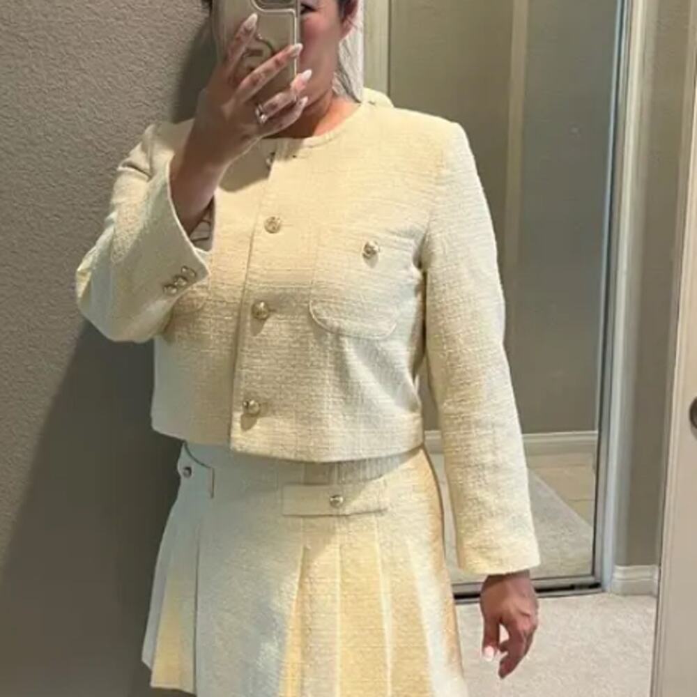 CeCe Butter Yellow Tweed Blazer SIZE 0 Lady Jacket Boucle Career Designer $149 - Picture 6 of 11